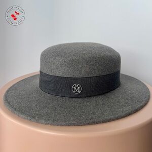 Maison Michel Kiki Rabbit Fur Canotier Hat in Gray